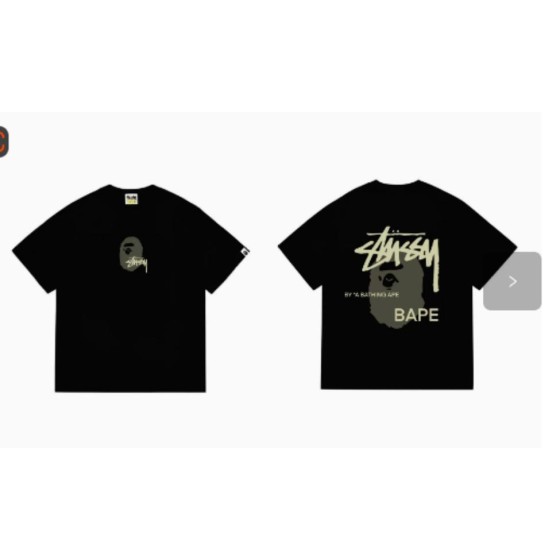 Black BAPE x Stüssy Collab Logo T-Shirt (Front & Back)